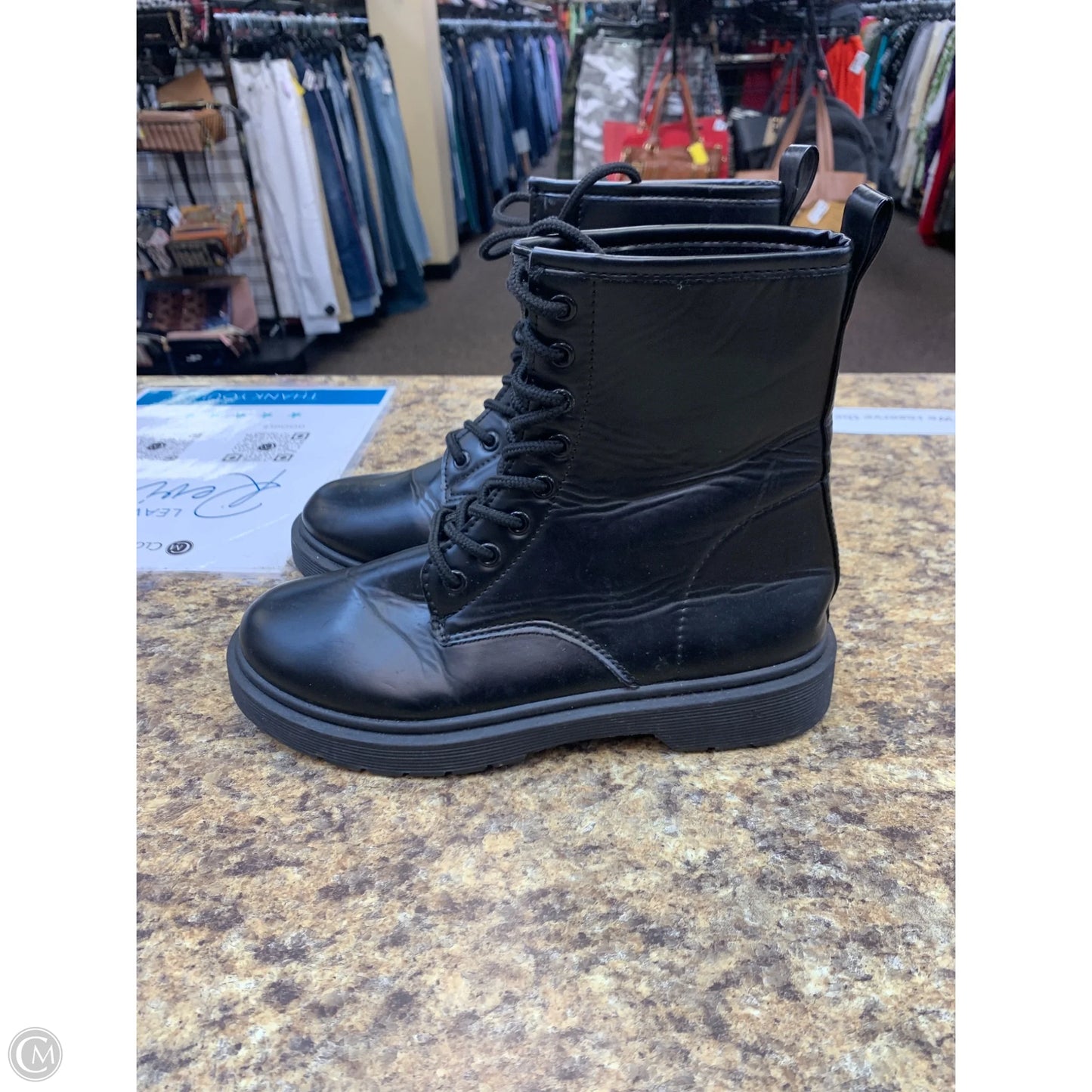 Boots Mid-calf Flats By Clothes Mentor In Black, Size: 7