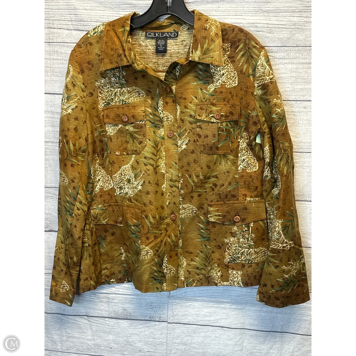 Top Long Sleeve By Silkland In Brown, Size: L
