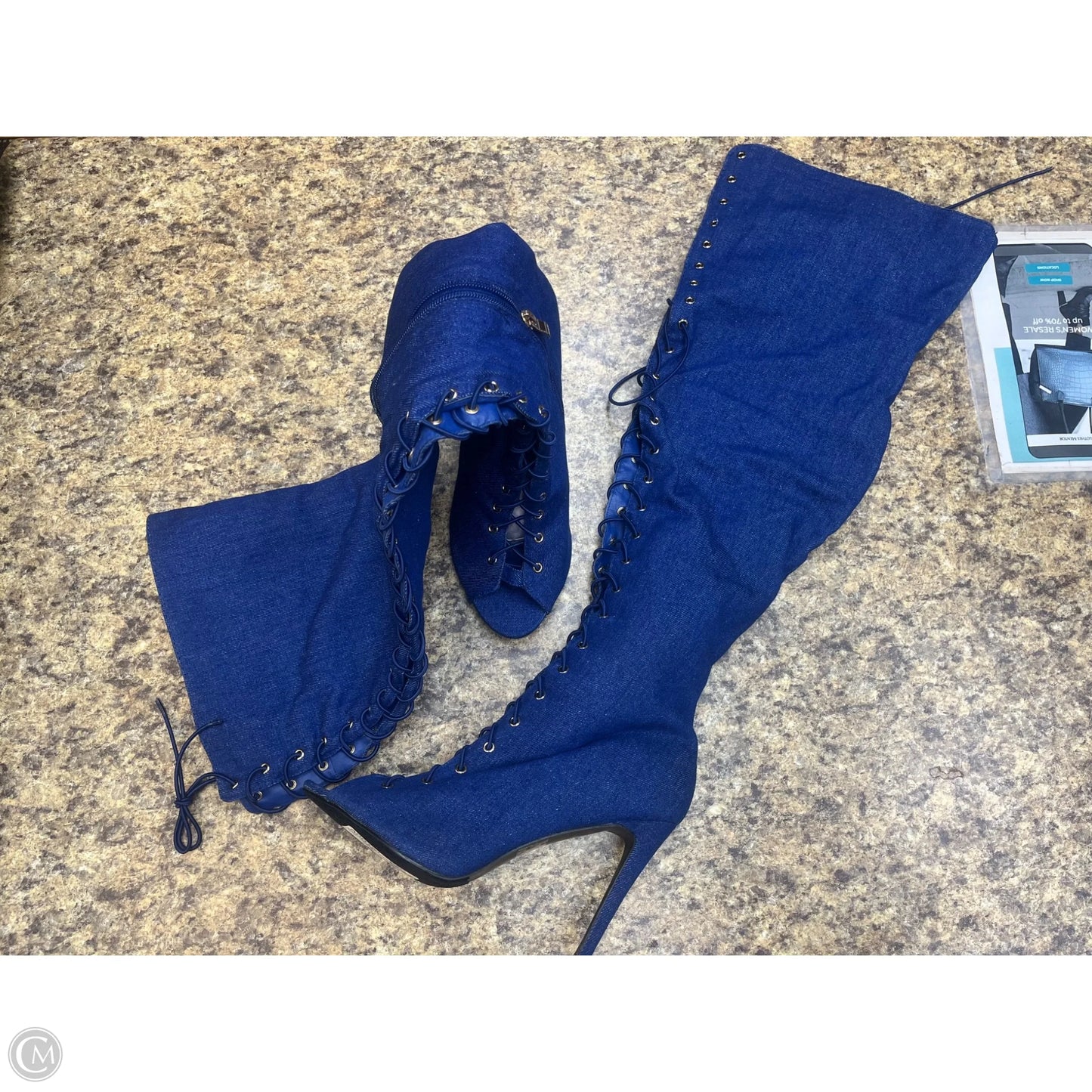 Boots Knee Heels By Clothes Mentor In Blue, Size: 10