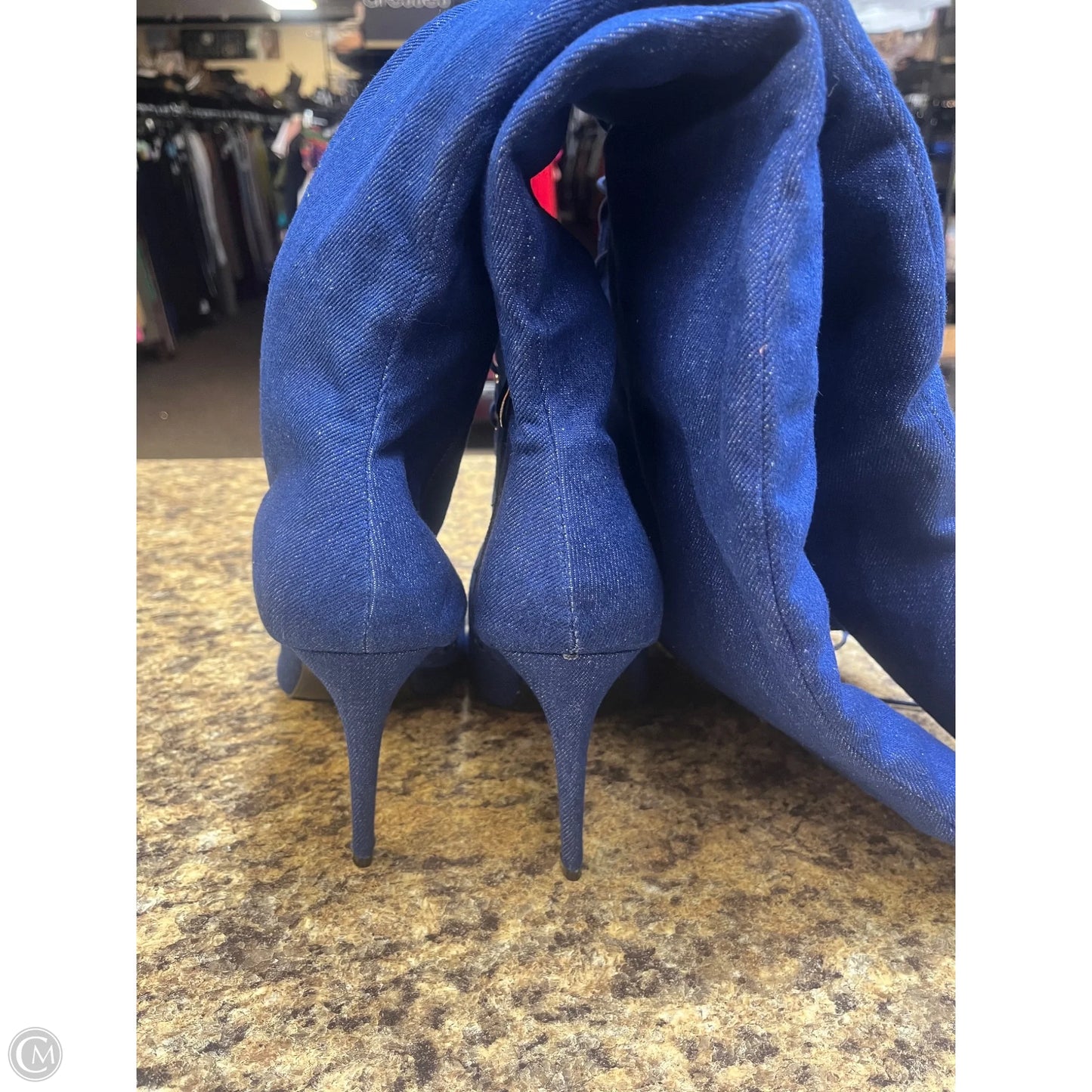 Boots Knee Heels By Clothes Mentor In Blue, Size: 10