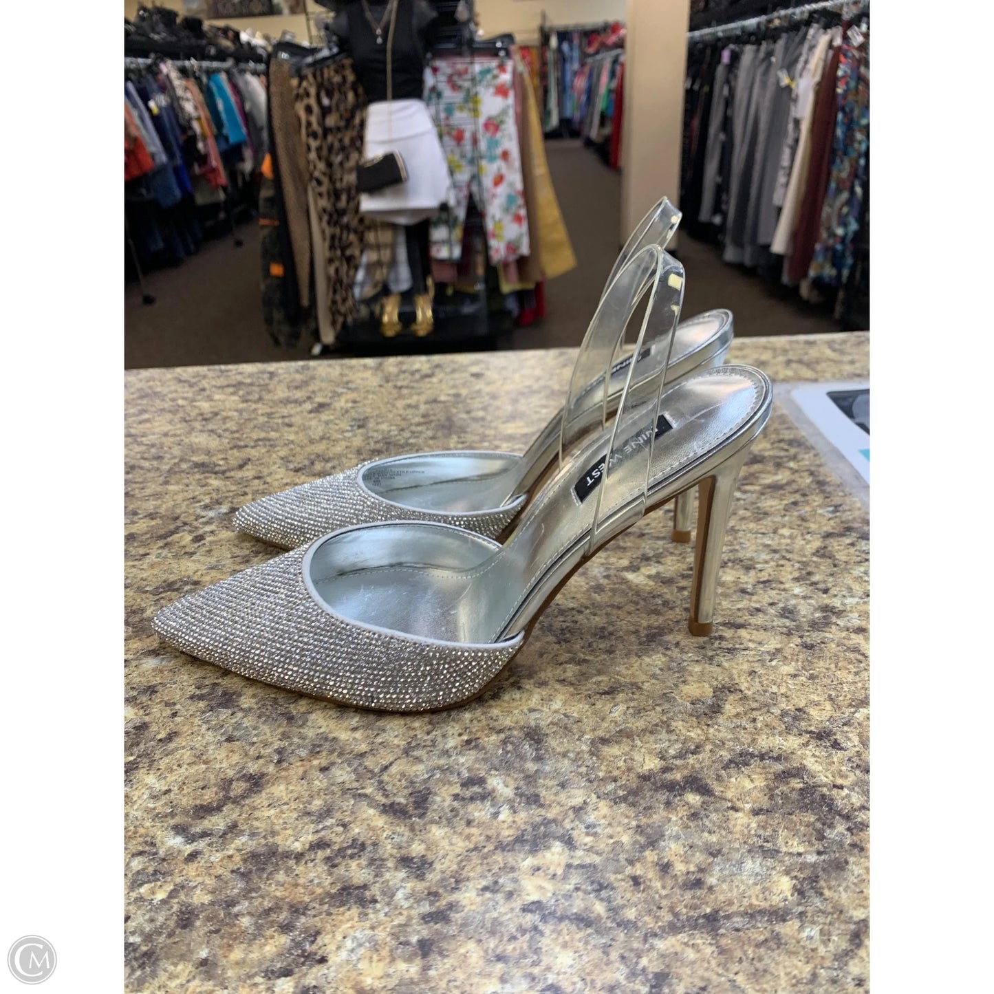 Shoes Heels Kitten By Nine West In Silver, Size: 8.5