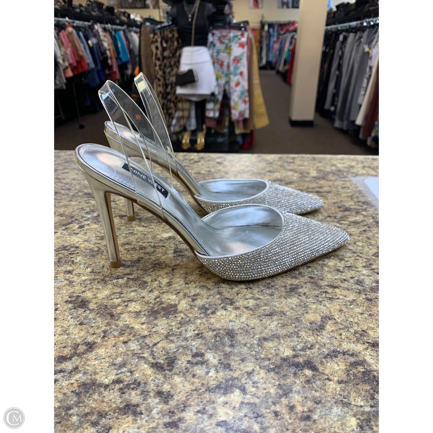 Shoes Heels Kitten By Nine West In Silver, Size: 8.5