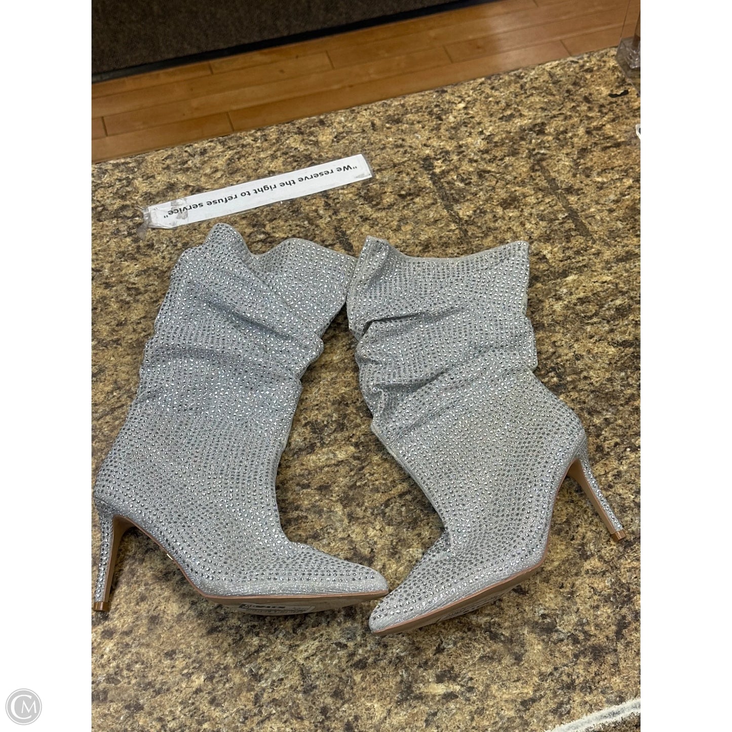 Boots Knee Heels By Cmf In Silver, Size: 8.5