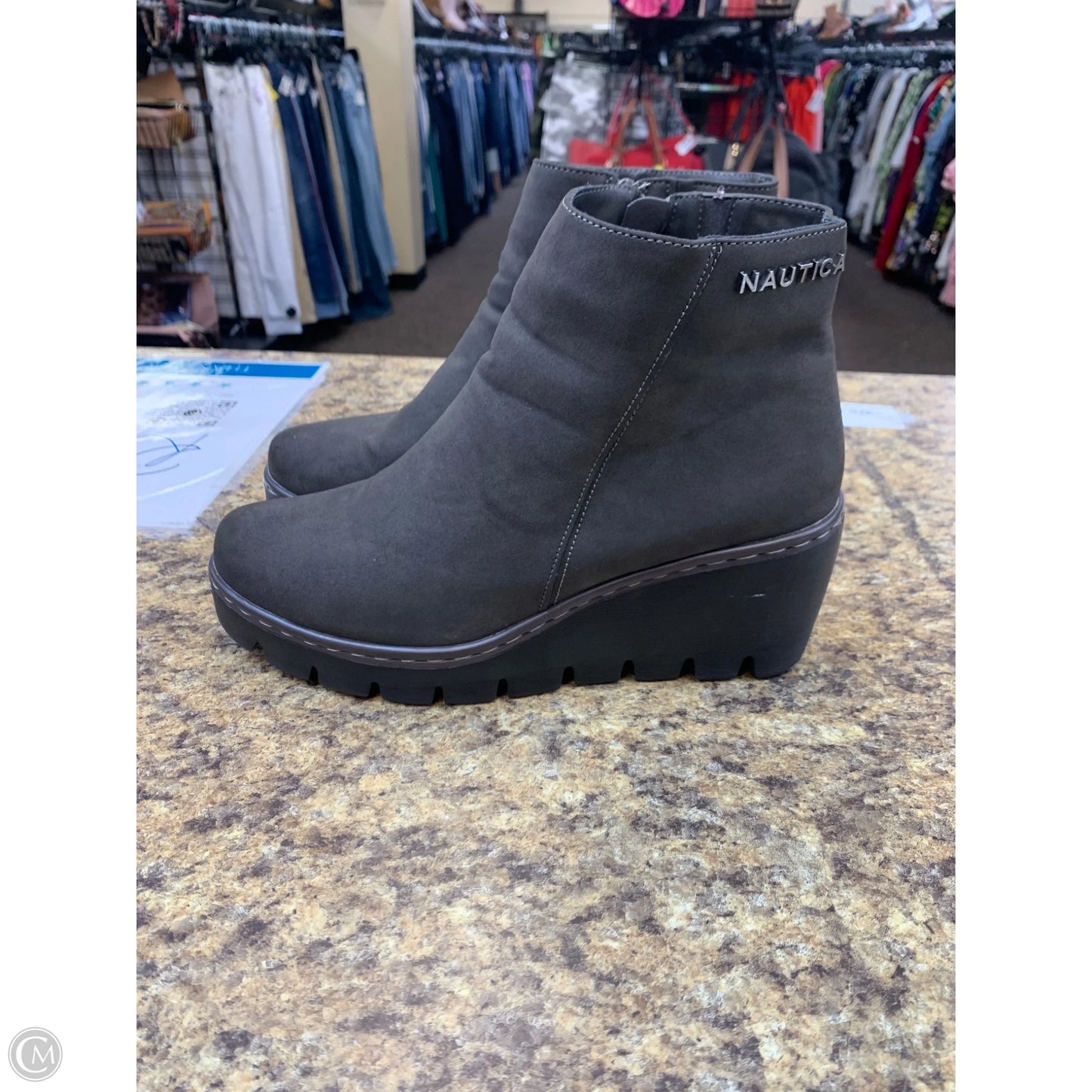 Boots Ankle Heels By Nautica In Grey, Size: 8.5