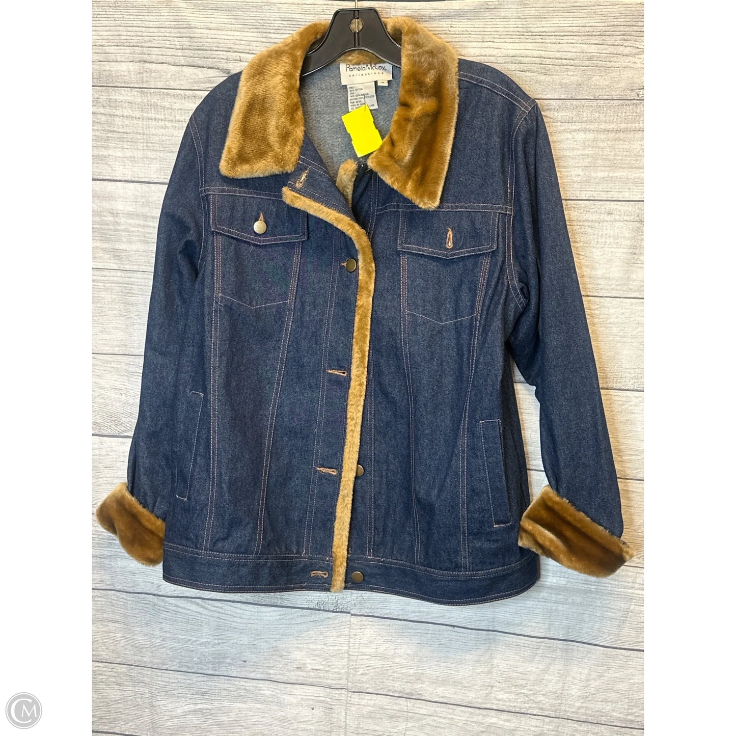 Jacket Denim By Pamela Mccoy In Blue & Brown, Size: M