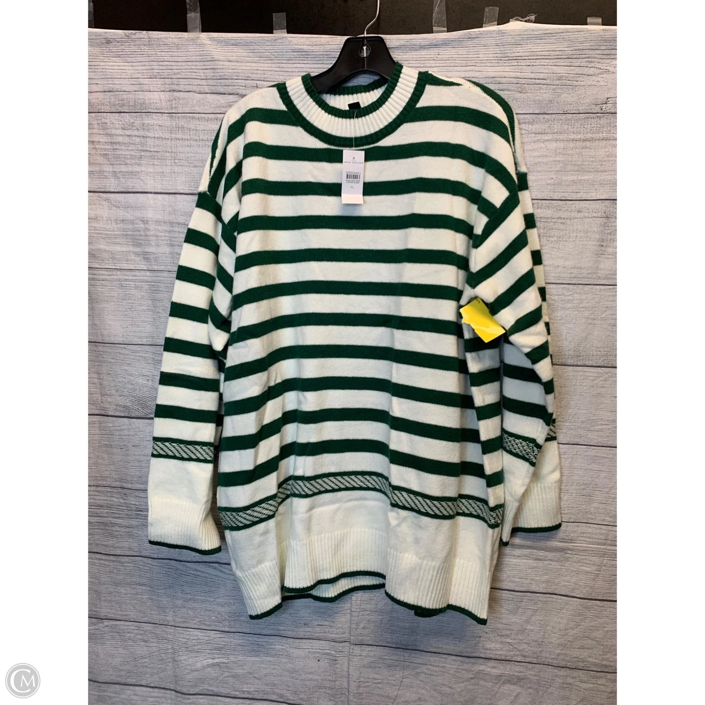 Sweater By Ann Taylor In Green & White, Size: Xl