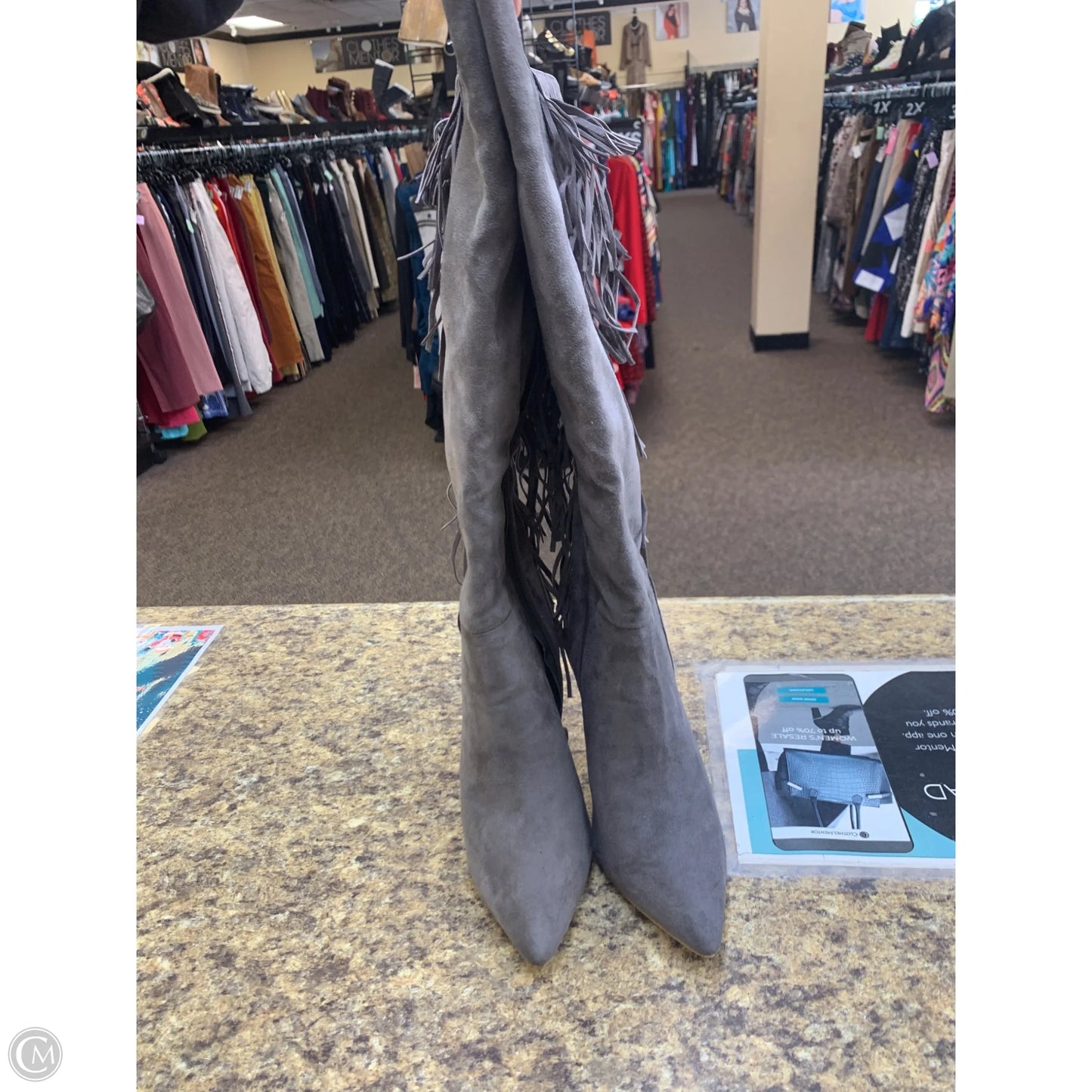 Boots Knee Heels By Alba In Grey, Size: 8