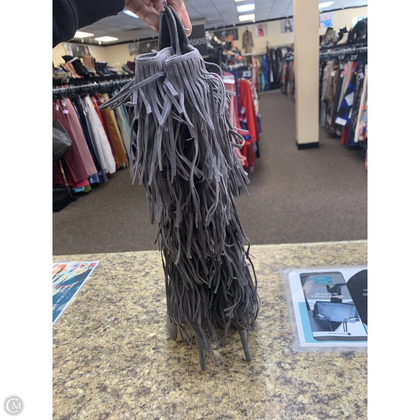 Boots Knee Heels By Alba In Grey, Size: 8