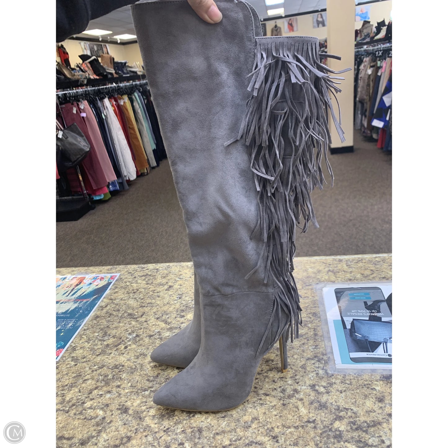 Boots Knee Heels By Alba In Grey, Size: 8