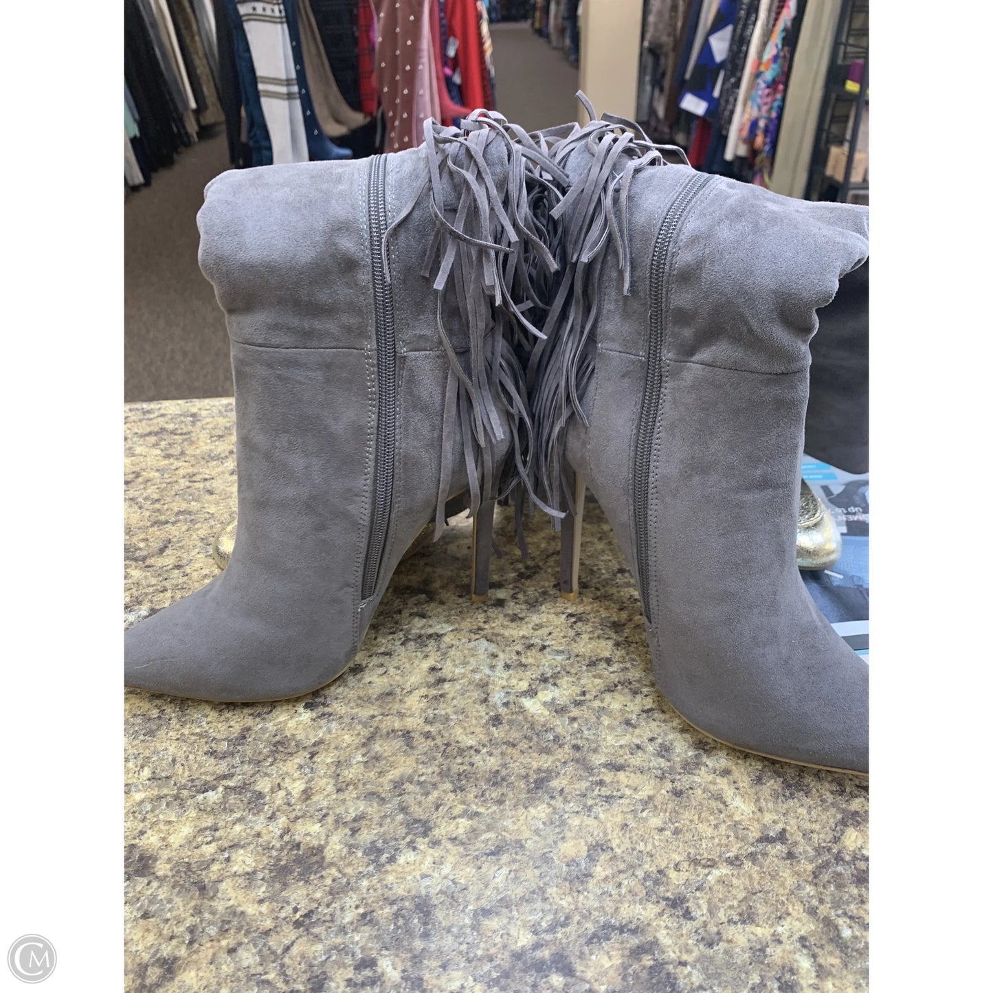 Boots Knee Heels By Alba In Grey, Size: 8