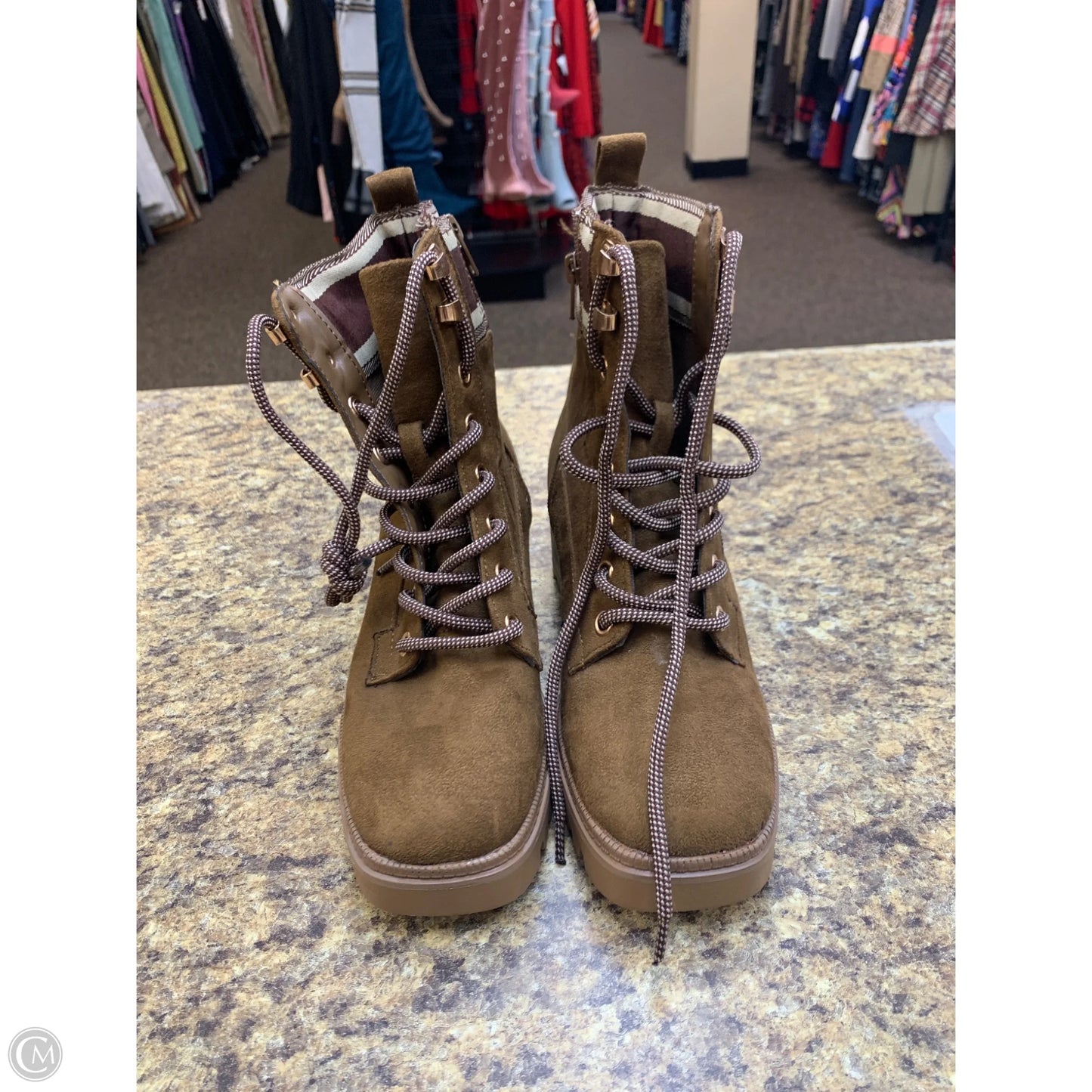 Boots Ankle Heels By Bamboo In Brown, Size: 7.5