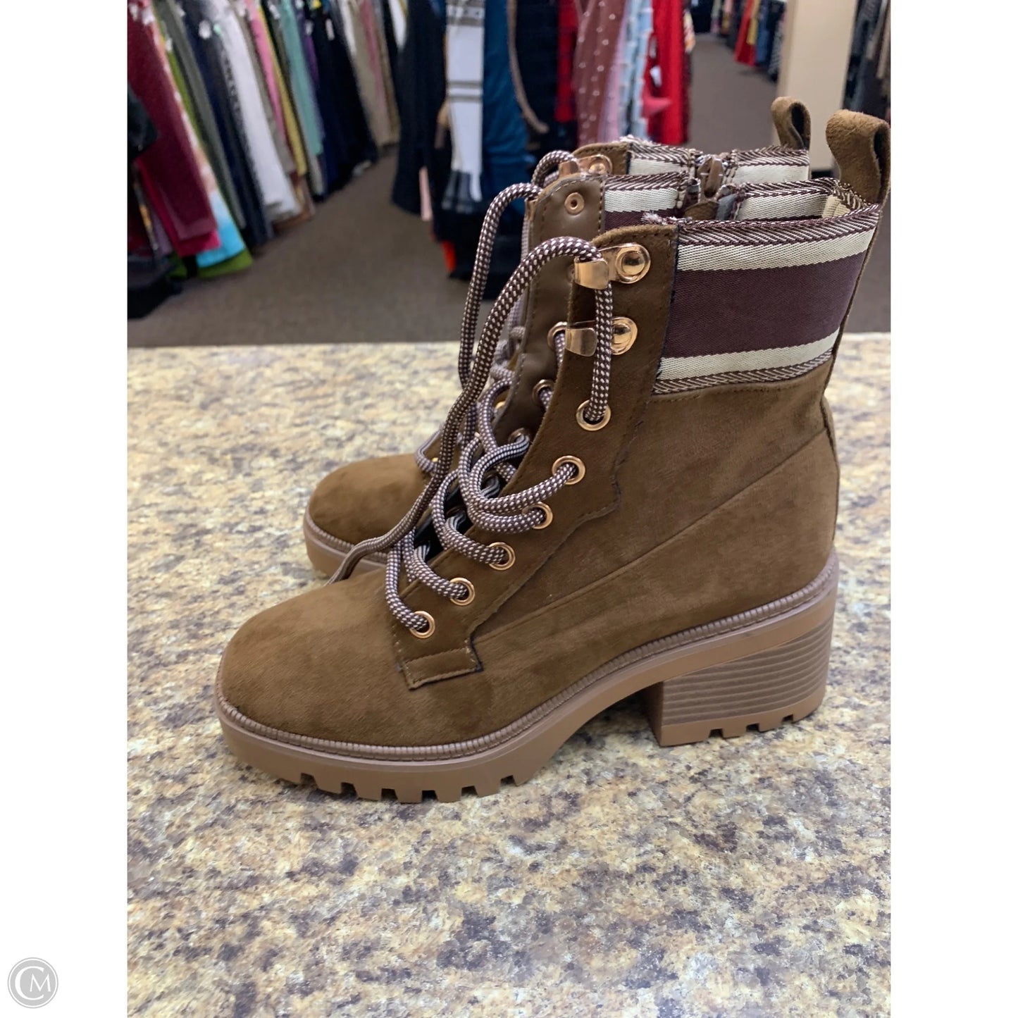 Boots Ankle Heels By Bamboo In Brown, Size: 7.5