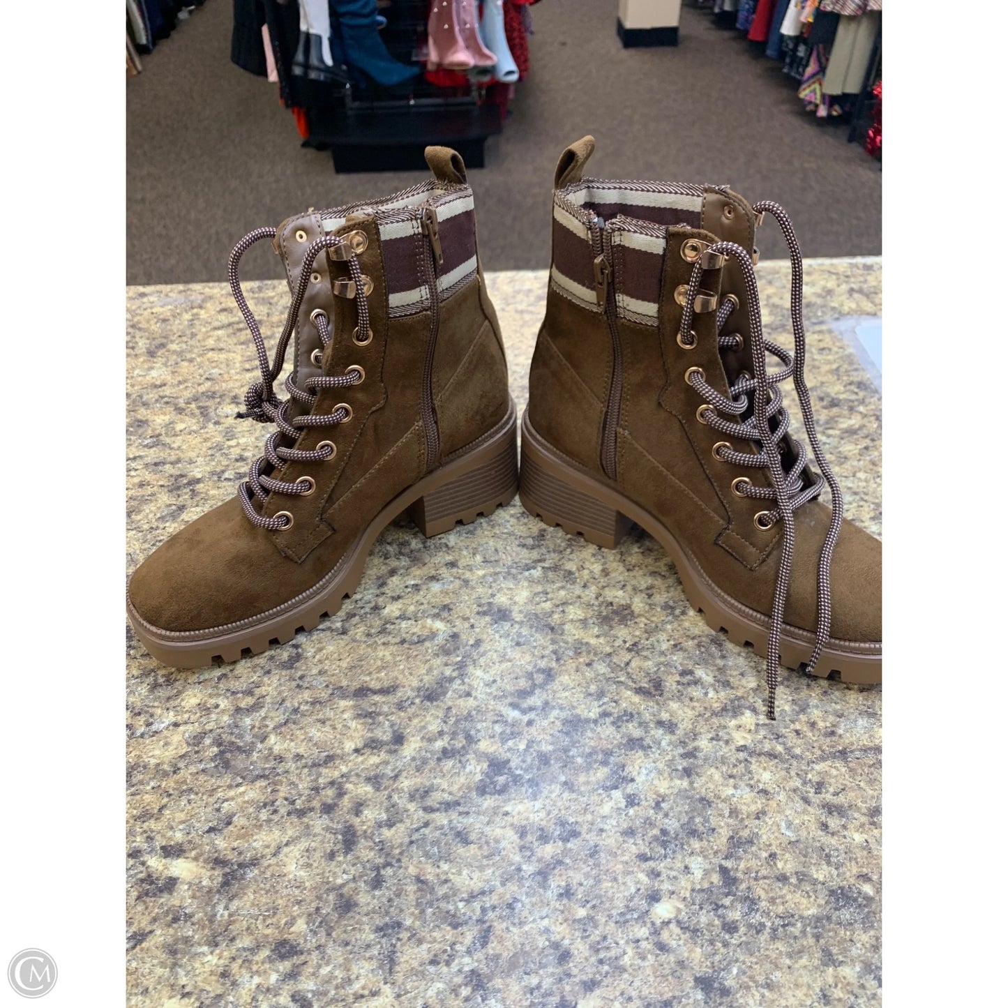 Boots Ankle Heels By Bamboo In Brown, Size: 7.5