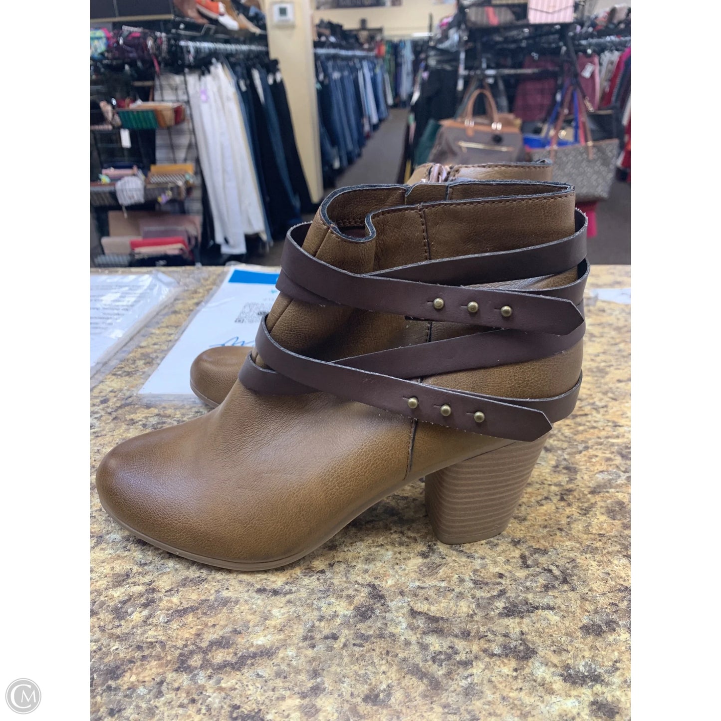 Boots Ankle Heels By Material Girl In Brown, Size: 11