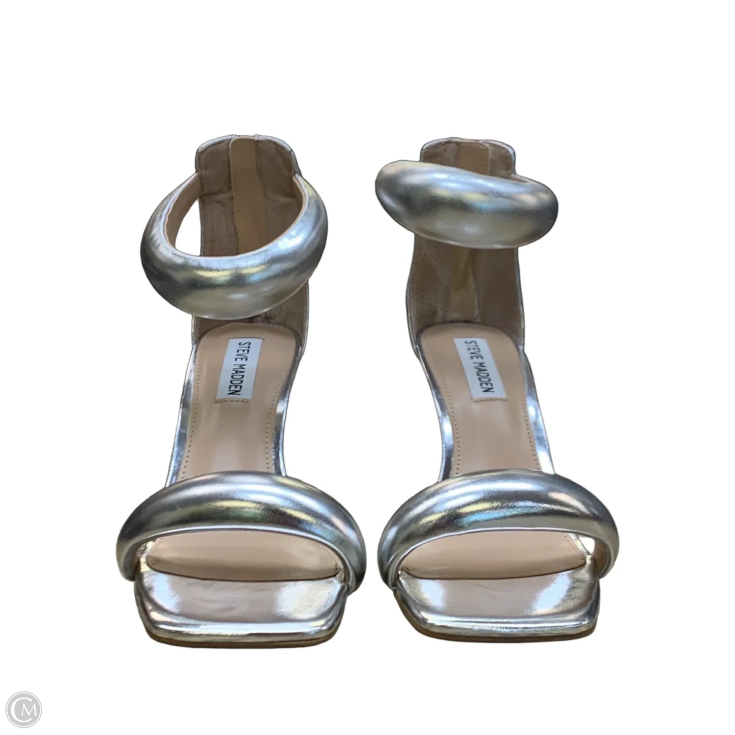 Sandals Heels Stiletto By Steve Madden In Silver, Size: 7