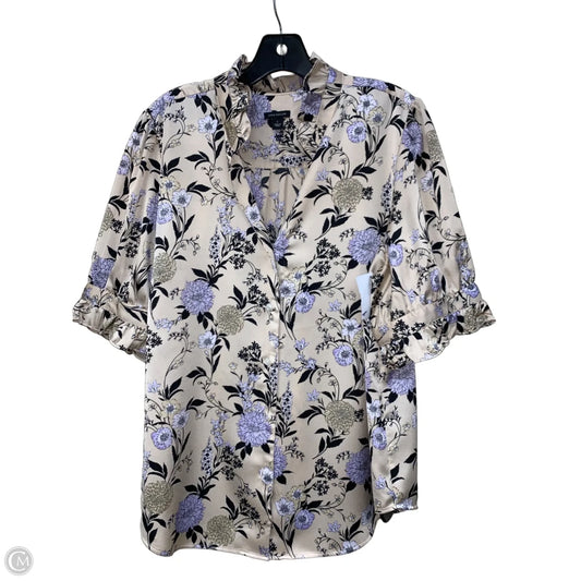 Blouse Short Sleeve By Ann Taylor In Cream & Purple, Size: L