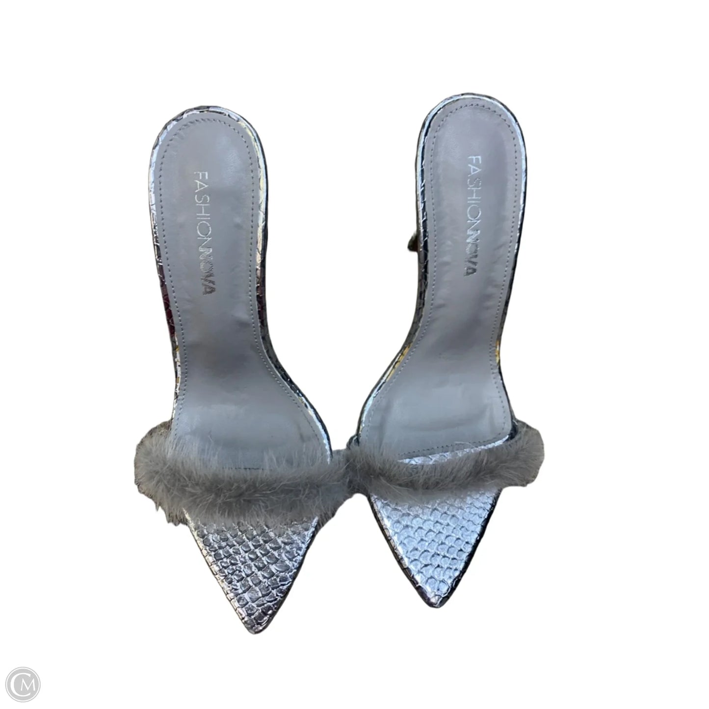 Sandals Heels Stiletto By Fashion Nova In Silver, Size: 7.5