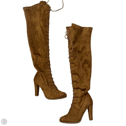 Boots Mid-calf Heels By Forever In Tan, Size: 9