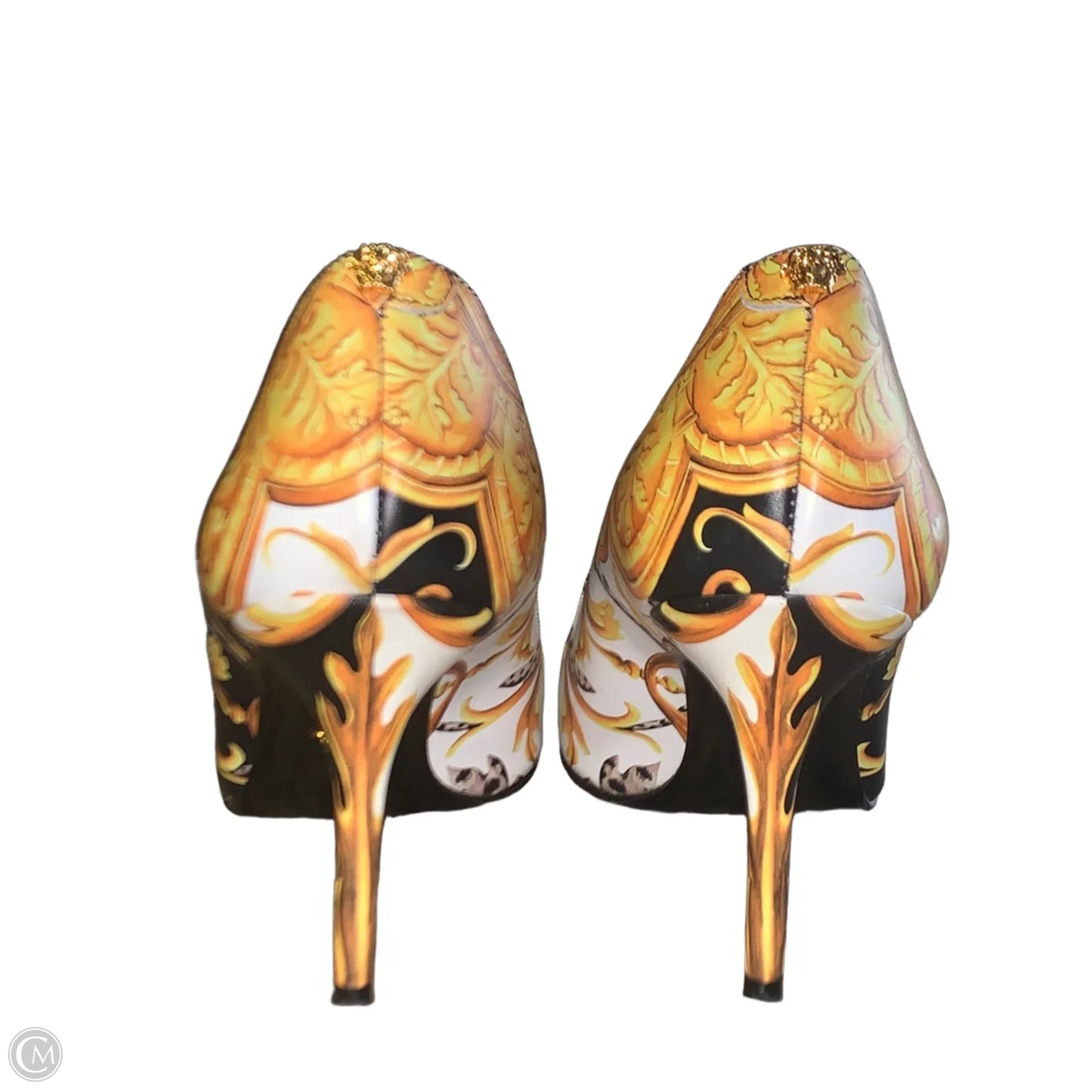 Shoes Luxury Designer By Versace In Gold & White, Size: 6