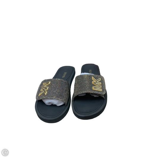 Sandals Flip Flops By Michael By Michael Kors In Black & Gold, Size: 7