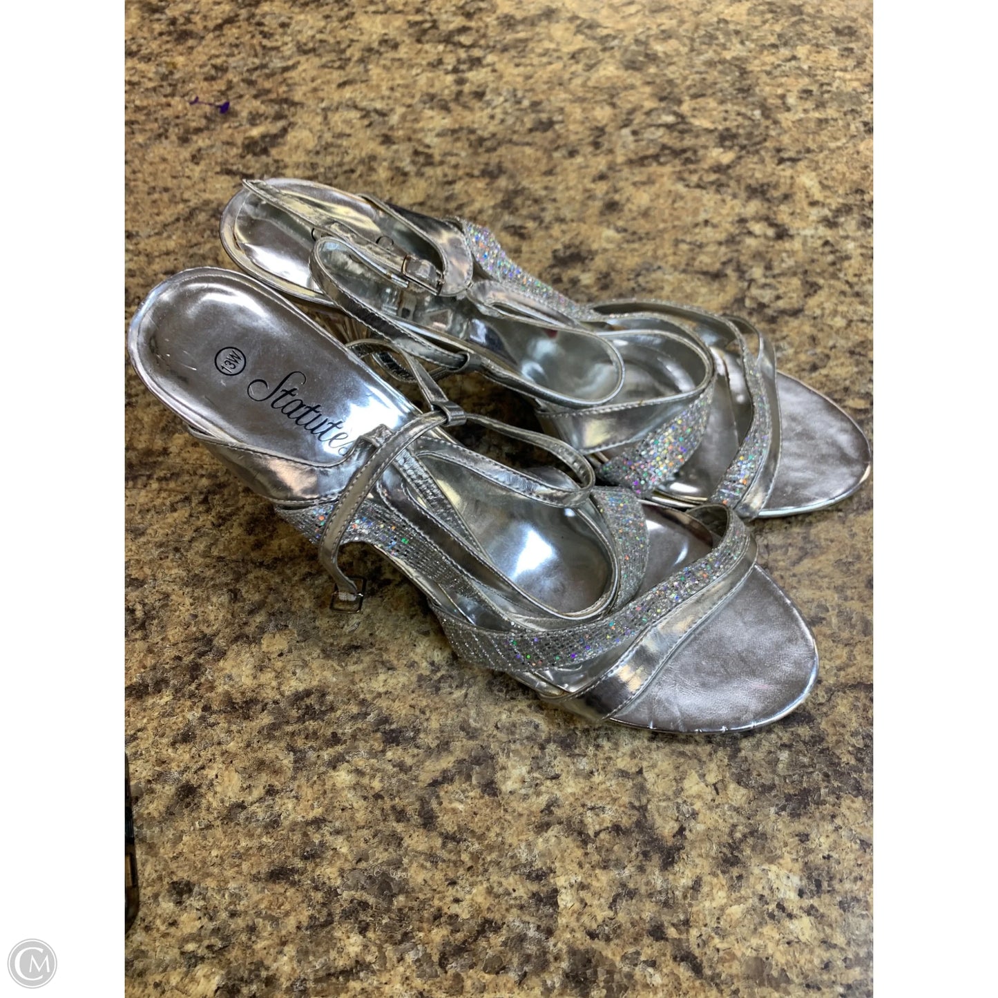 Sandals Heels Kitten By Cmf In Silver, Size: 13