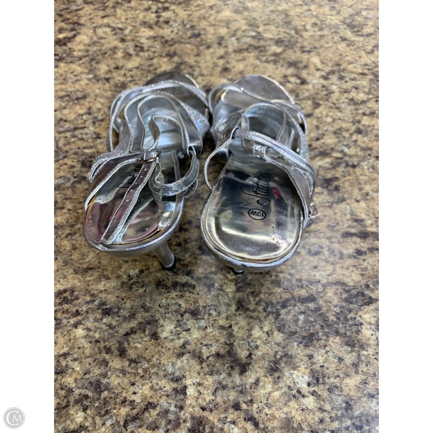 Sandals Heels Kitten By Cmf In Silver, Size: 13