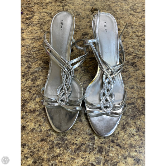 Sandals Heels Kitten By Fioni Shoes In Silver, Size: 11