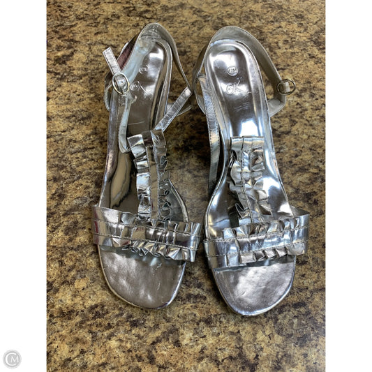 Sandals Heels Kitten By Ok In Silver, Size: 12