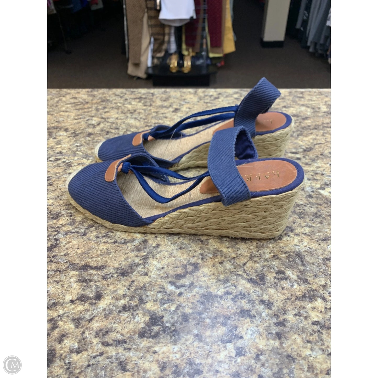 Sandals Heels Wedge By Lauren By Ralph Lauren In Black & Tan, Size: 9