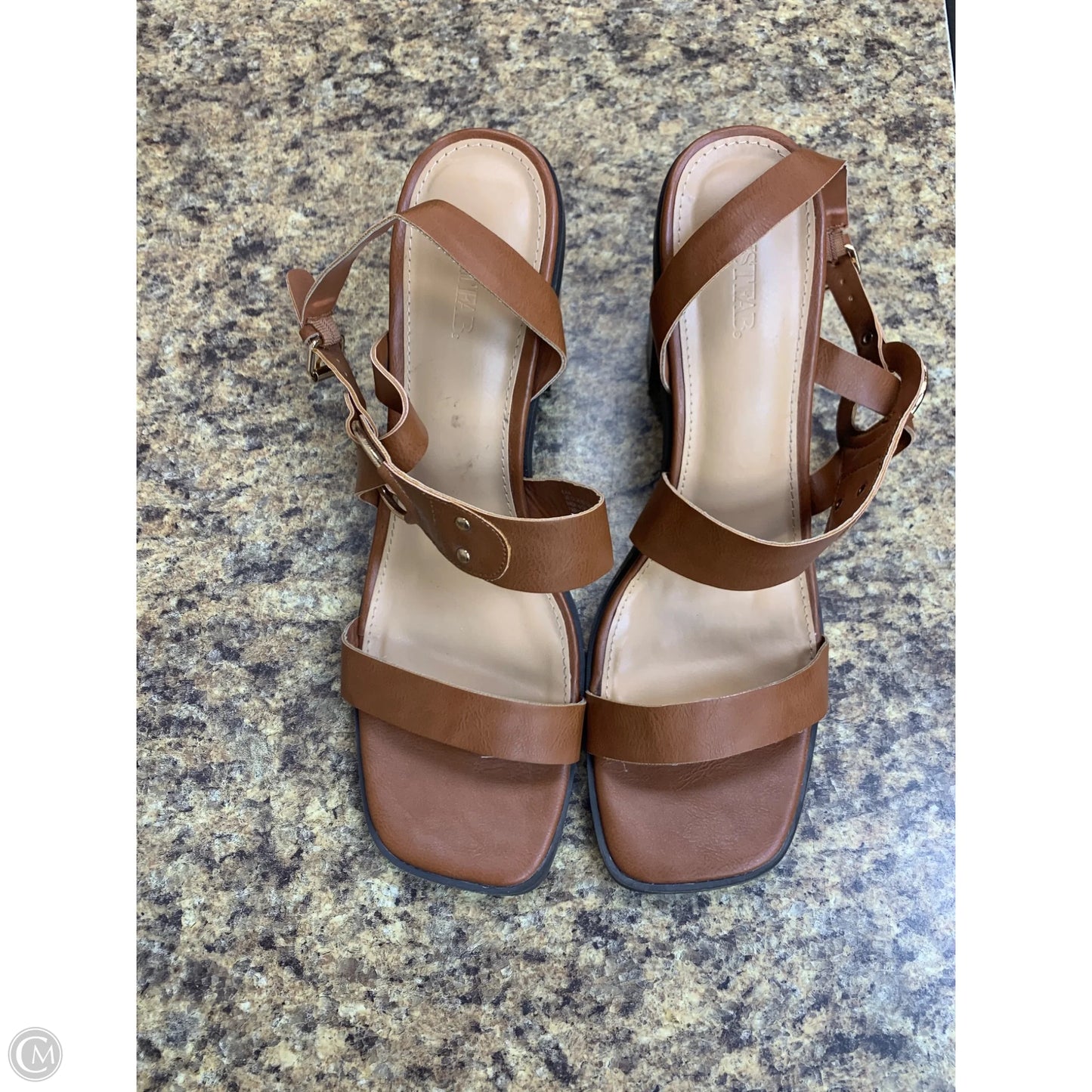 Sandals Heels Block By Just Fab In Tan, Size: 12