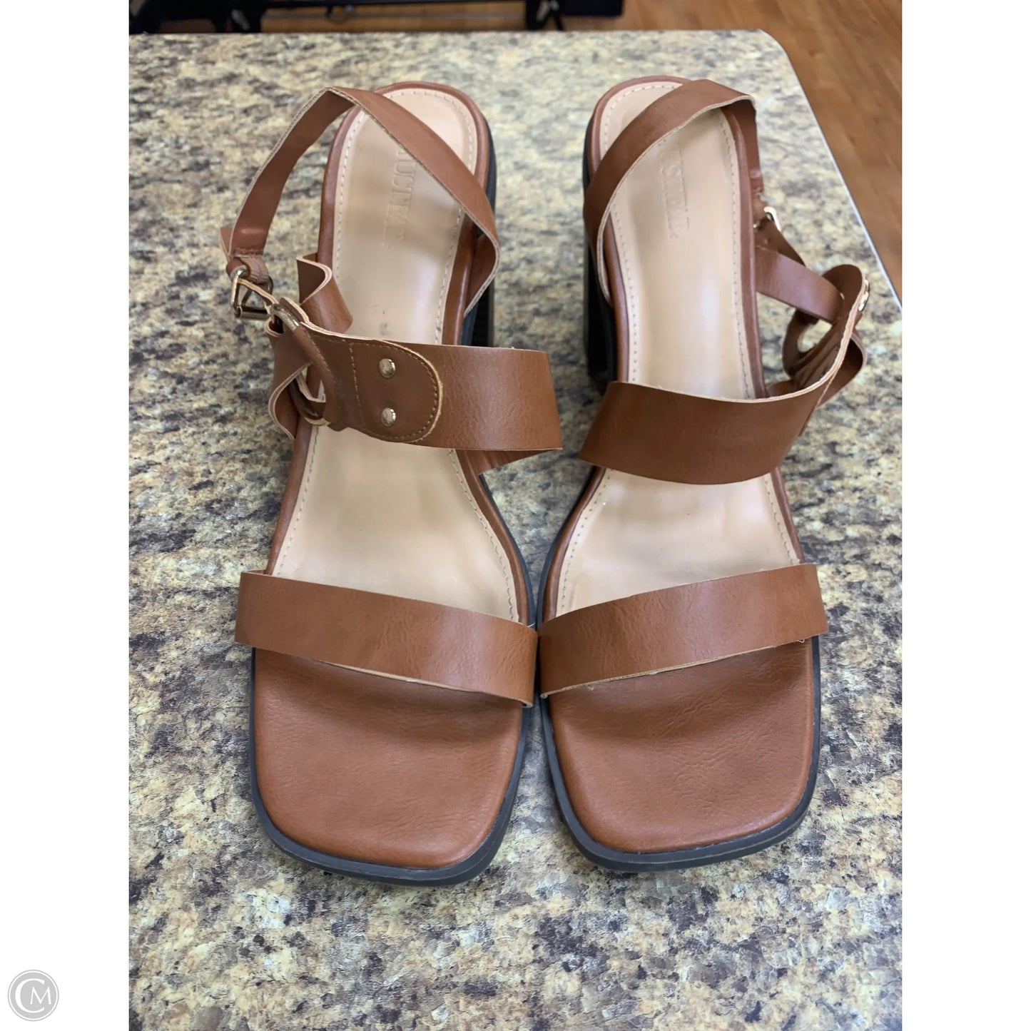 Sandals Heels Block By Just Fab In Tan, Size: 12