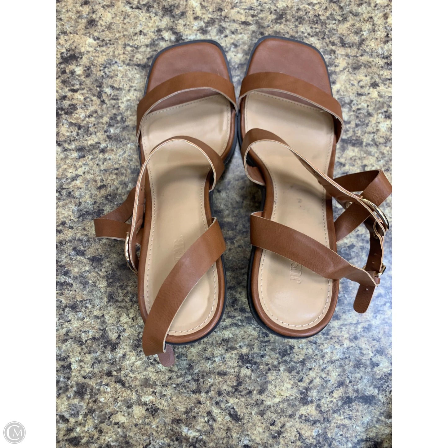 Sandals Heels Block By Just Fab In Tan, Size: 12