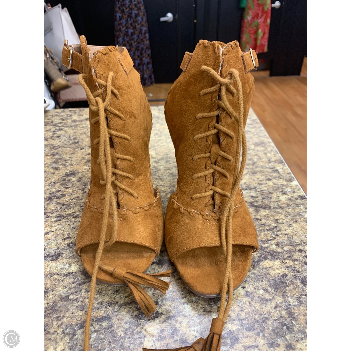 Sandals Heels Block By Cmf In Tan, Size: 12