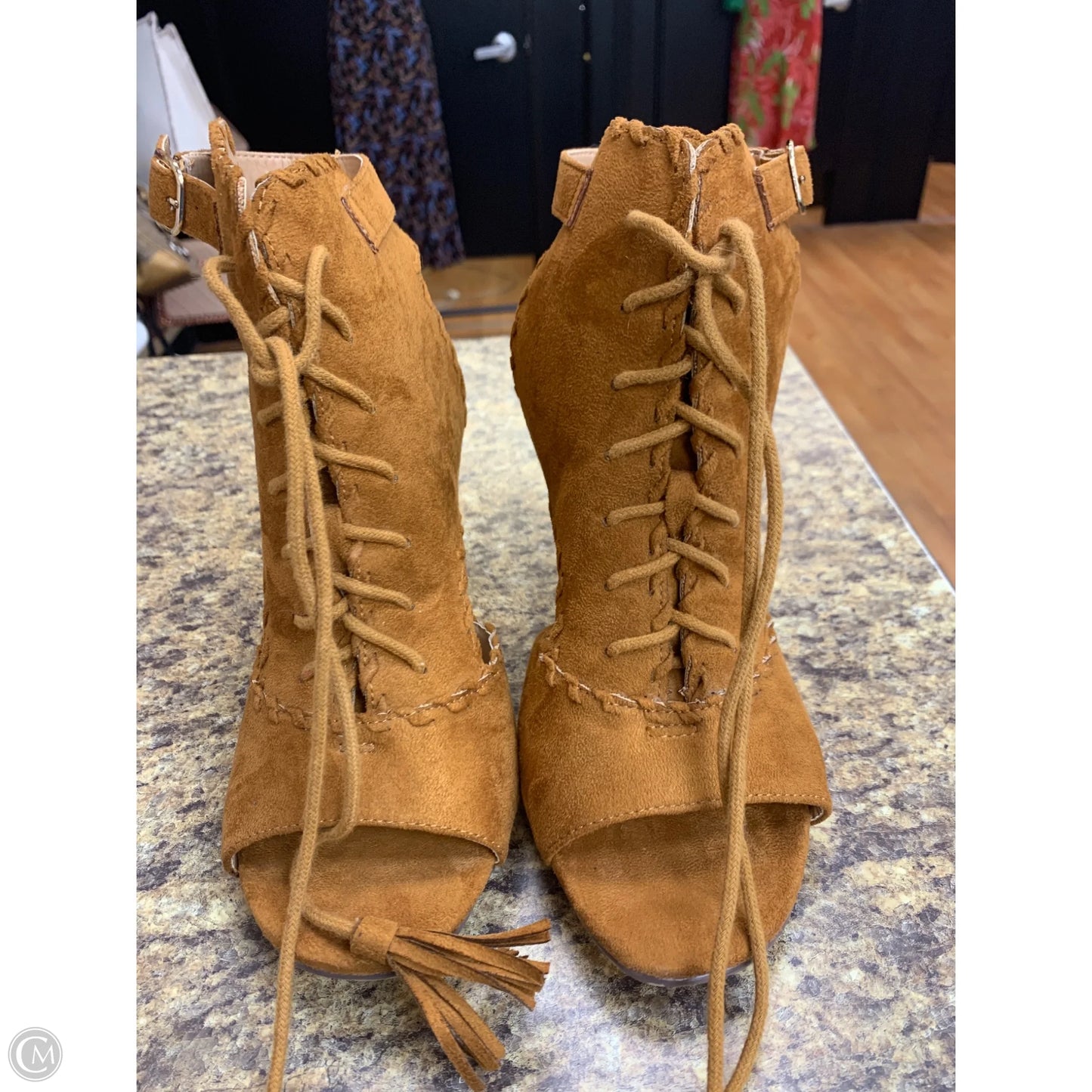 Sandals Heels Block By Cmf In Tan, Size: 12