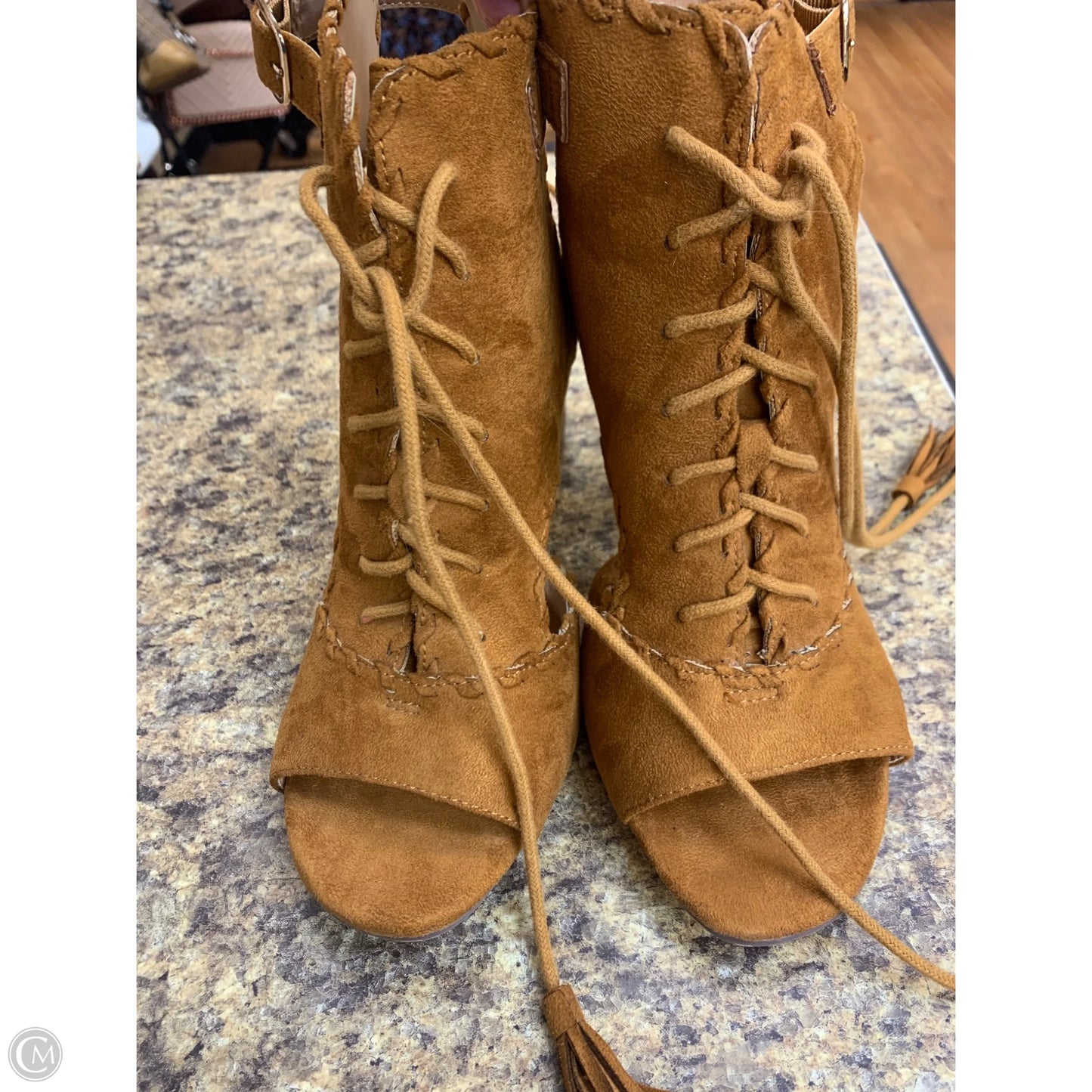 Sandals Heels Block By Cmf In Tan, Size: 12
