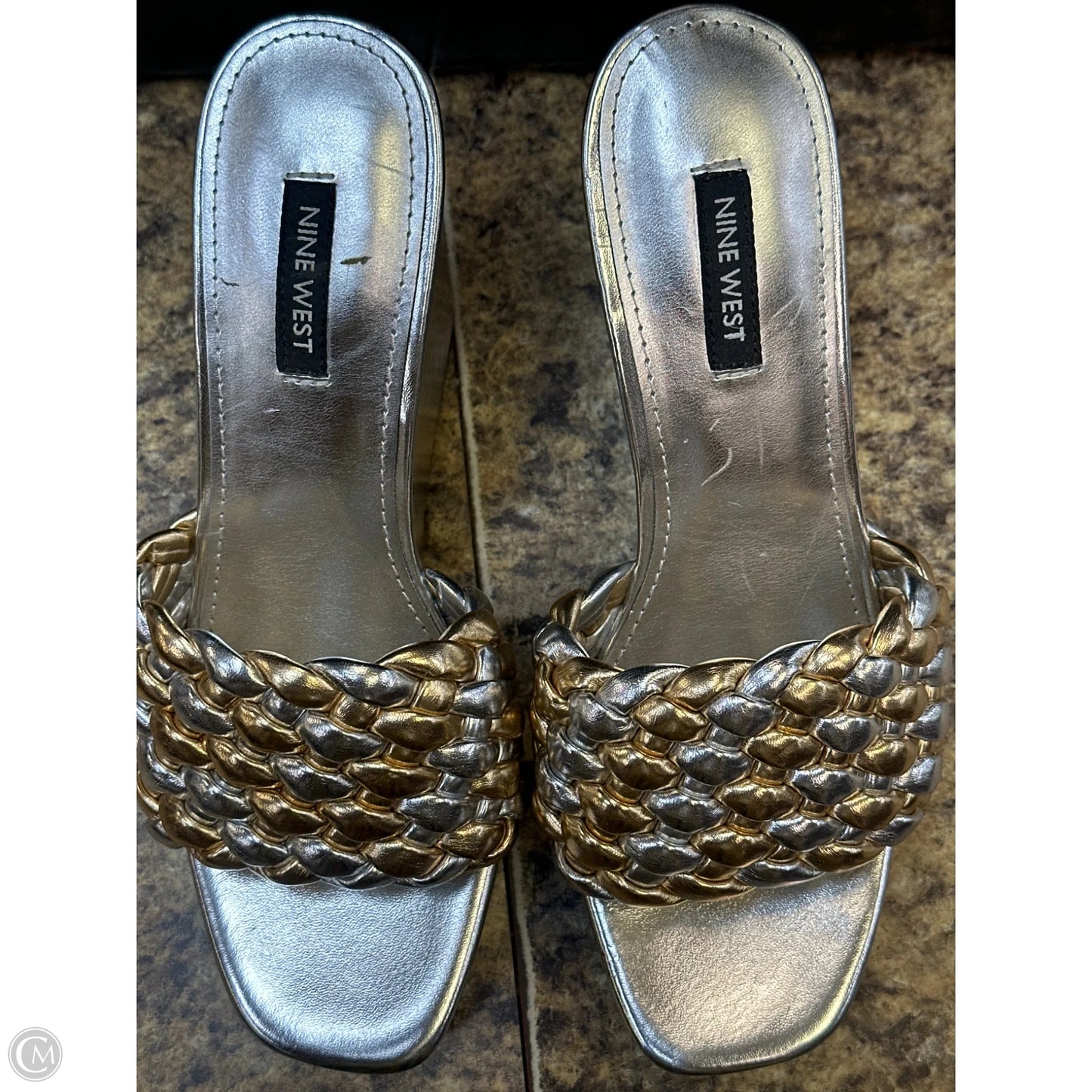 Sandals Heels Wedge By Nine West In Gold & Silver, Size: 8
