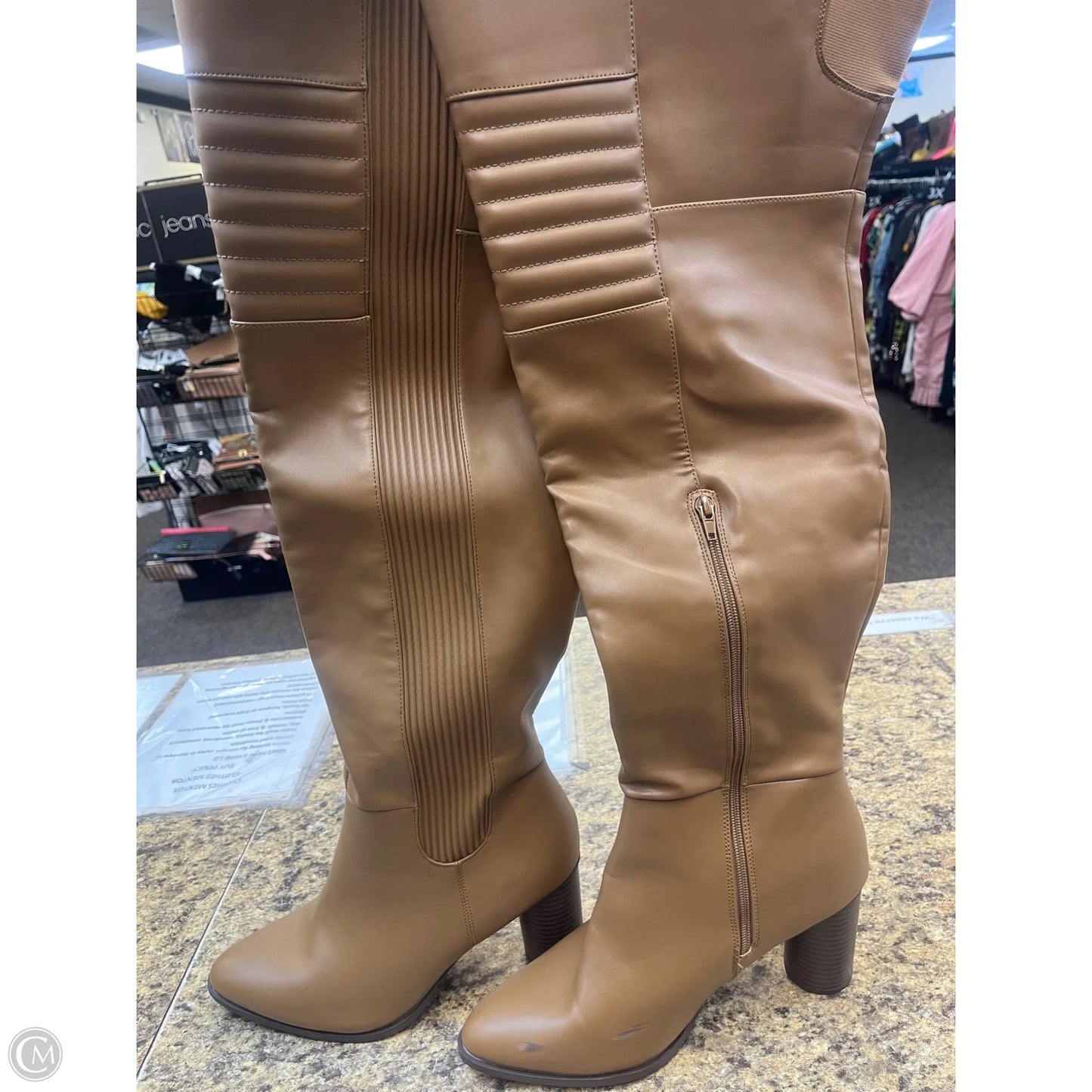 Boots Knee Heels By Cmf In Tan, Size: 11