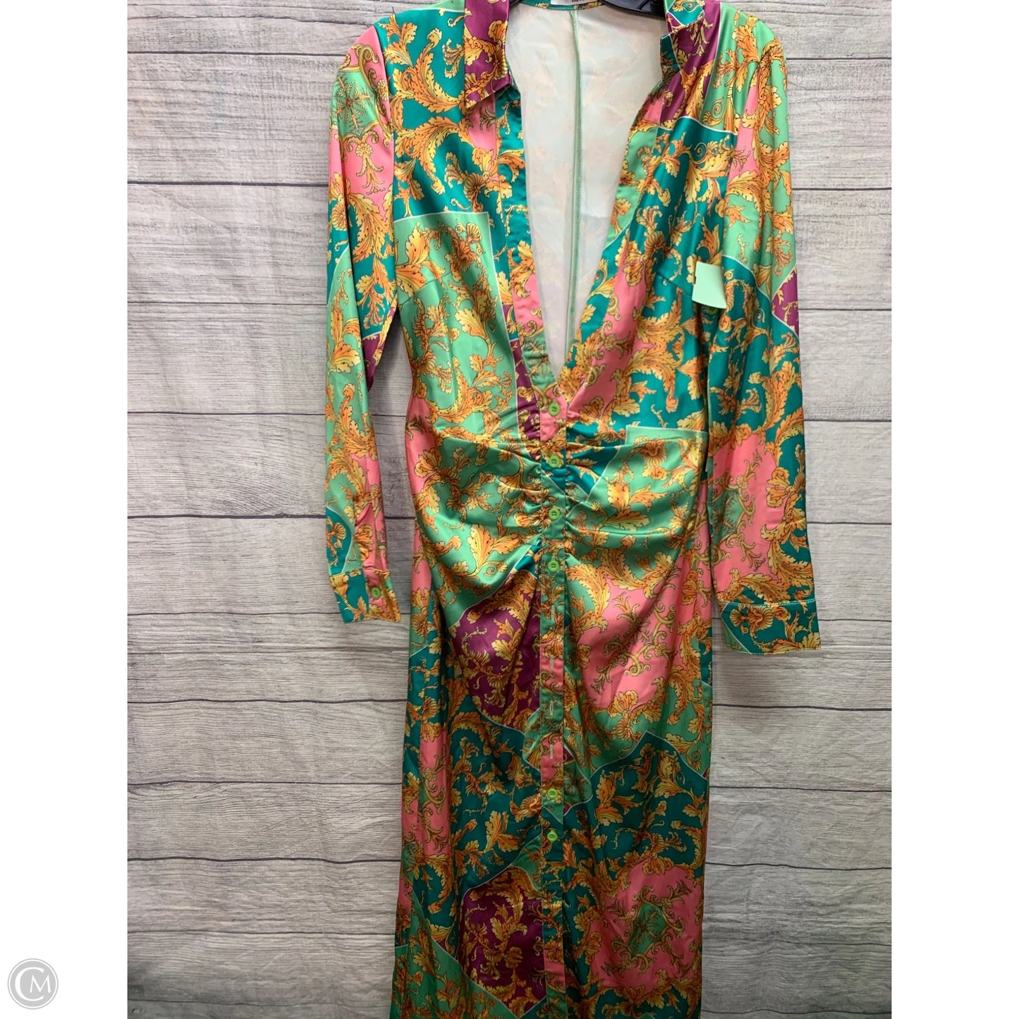 Dress Casual Maxi By Cmf In Green & Yellow, Size: 8