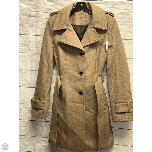 Coat Peacoat By Calvin Klein In Tan, Size: 8