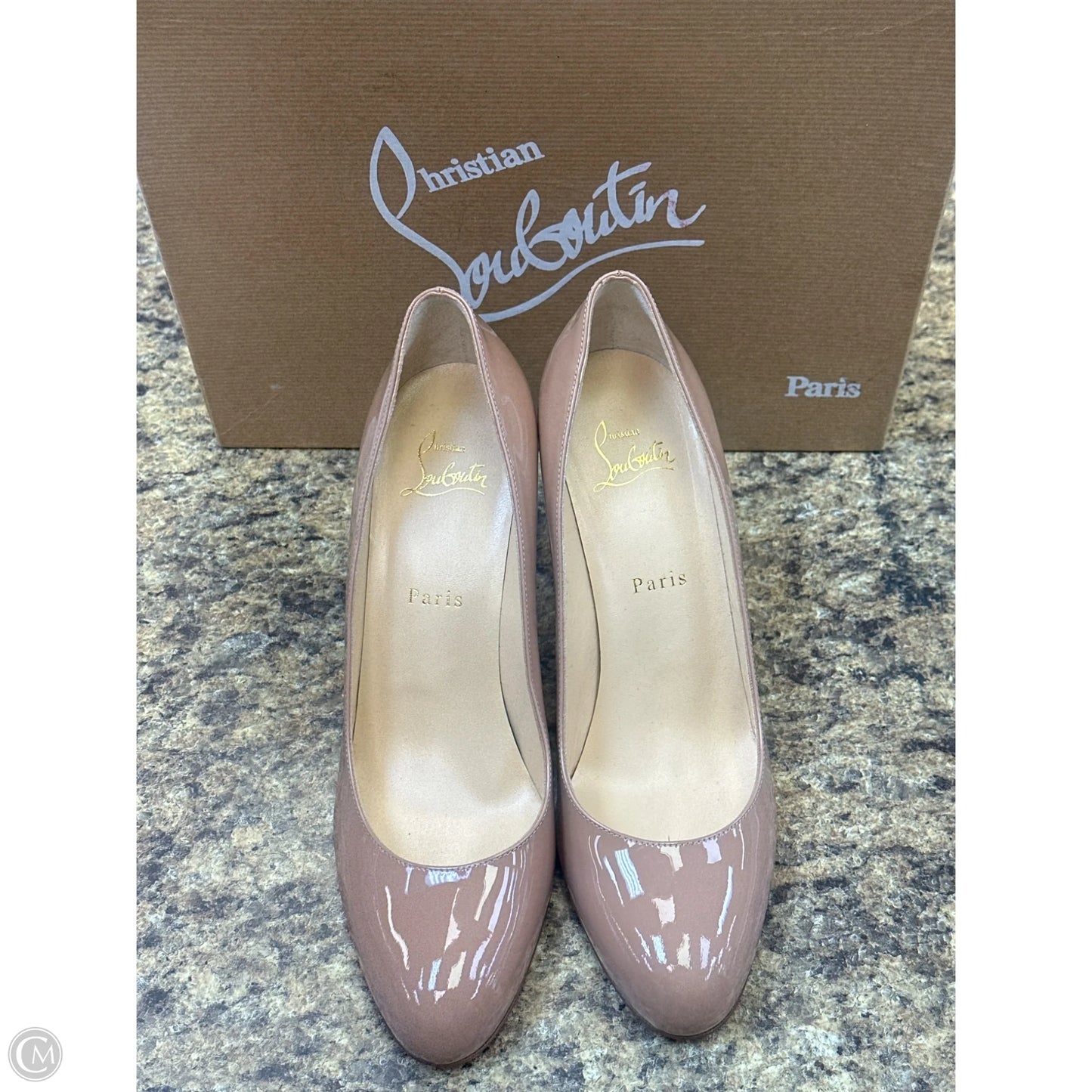 Shoes Luxury Designer By Christian Louboutin In Beige, Size: 9
