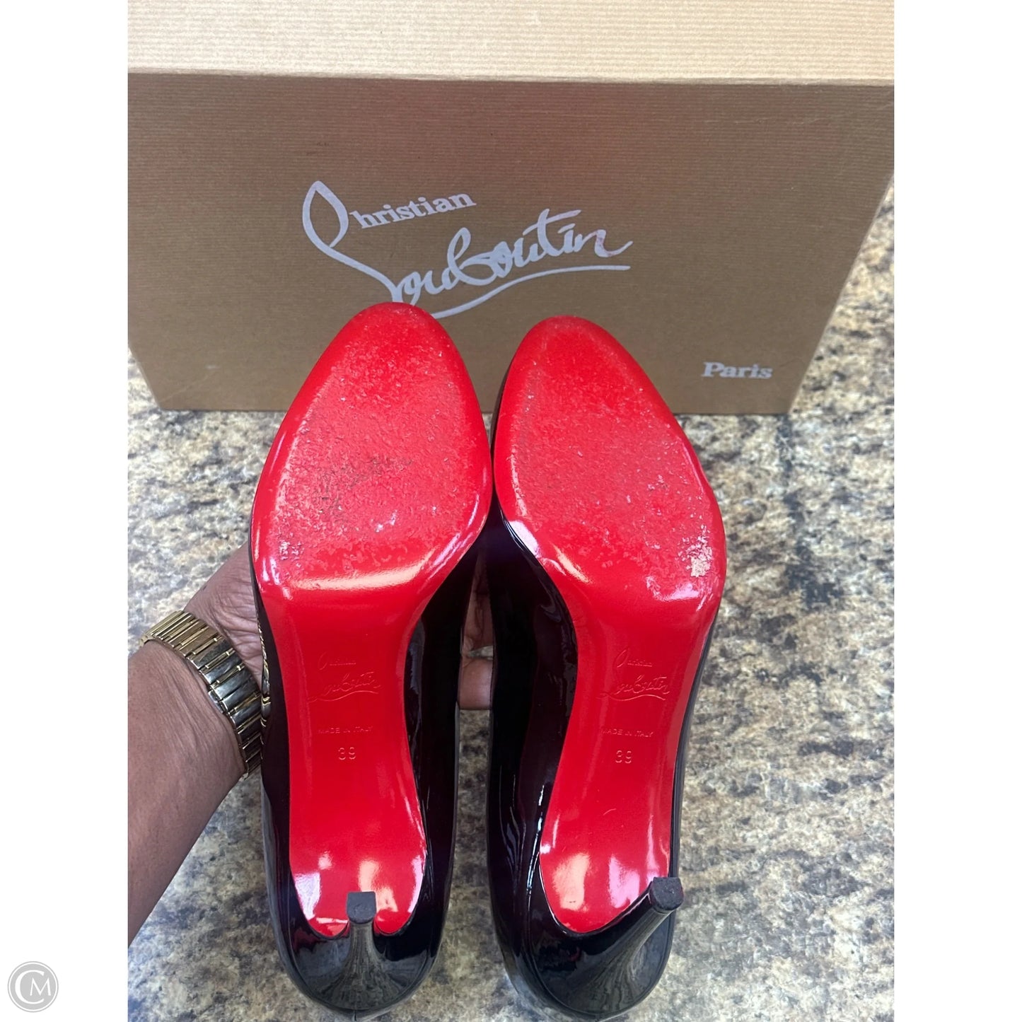 Shoes Luxury Designer By Christian Louboutin In Black, Size: 9