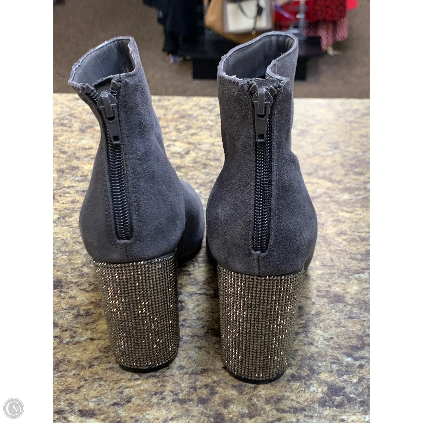 Boots Ankle Heels By Kenneth Cole Reaction In Grey & Silver, Size: 8