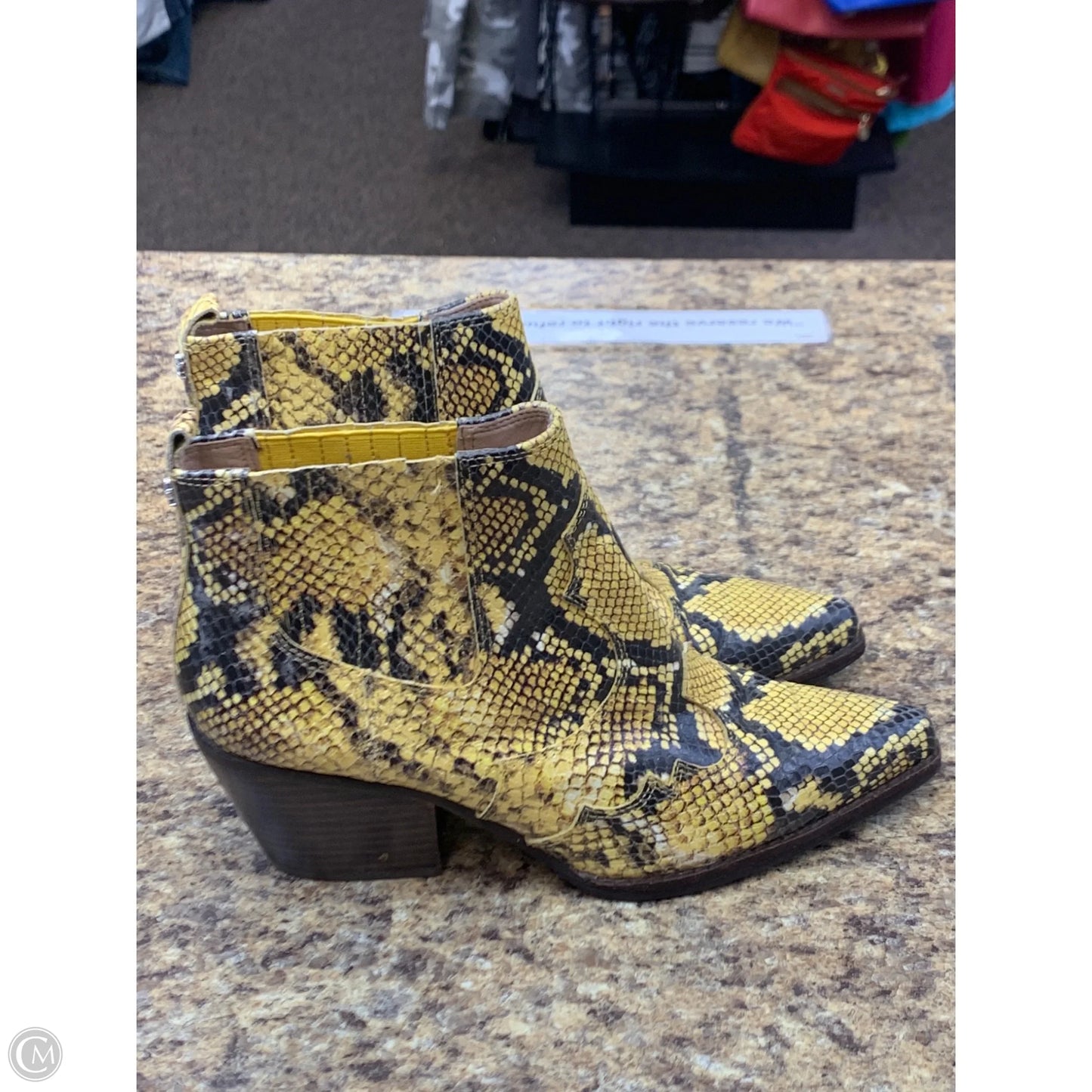 Boots Ankle Heels By Sam Edelman In Black & Yellow, Size: 7.5