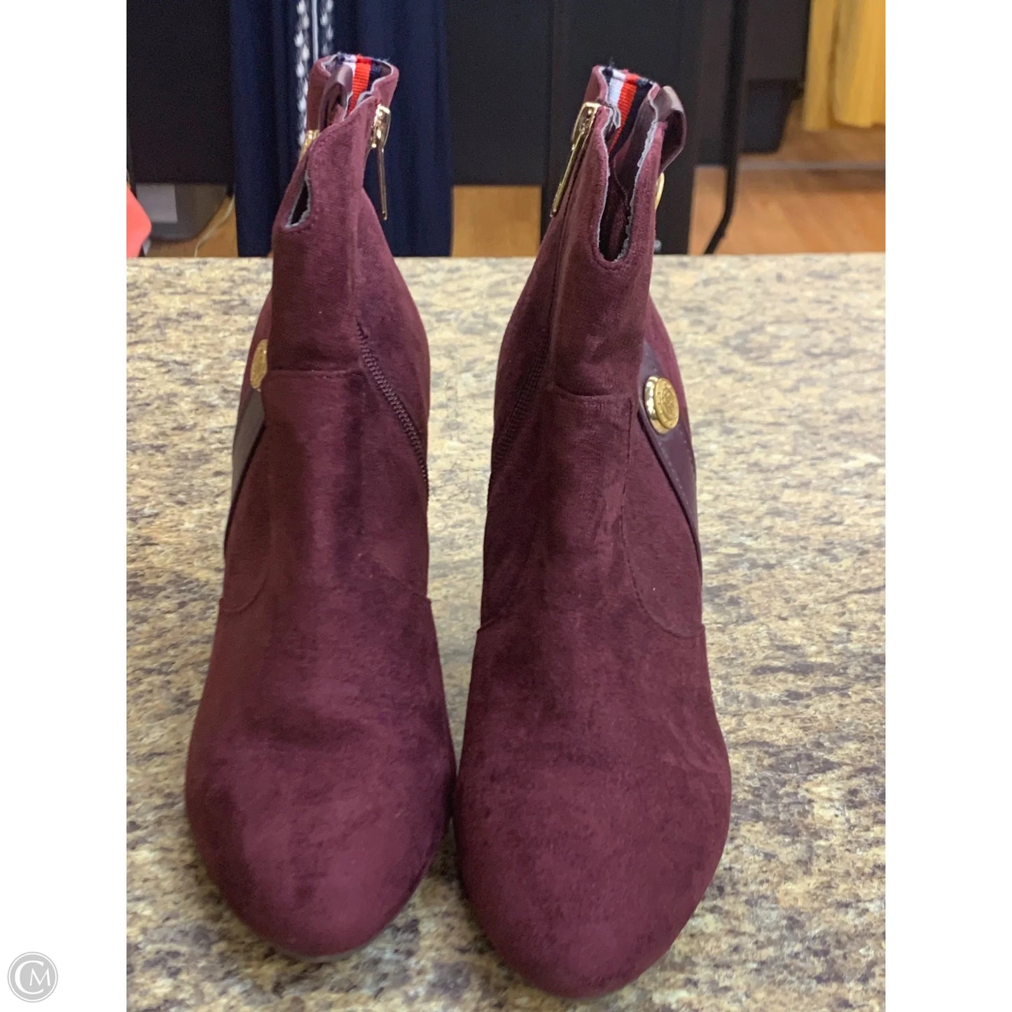 Boots Ankle Heels By Tommy Hilfiger In Maroon, Size: 9