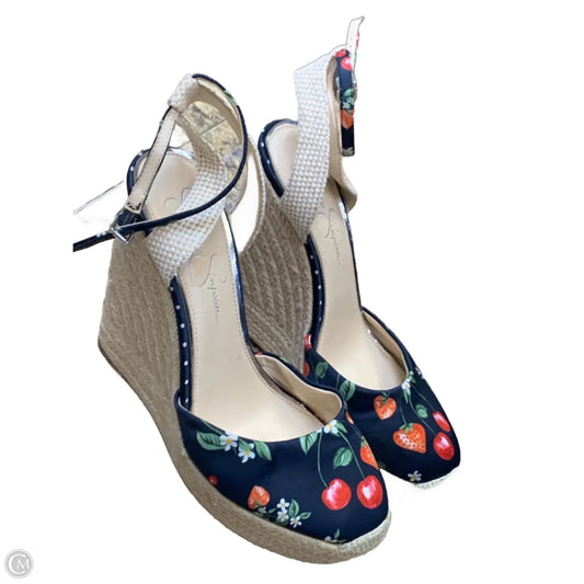 Sandals Heels Wedge By Jessica Simpson In Blue & Tan, Size: 10