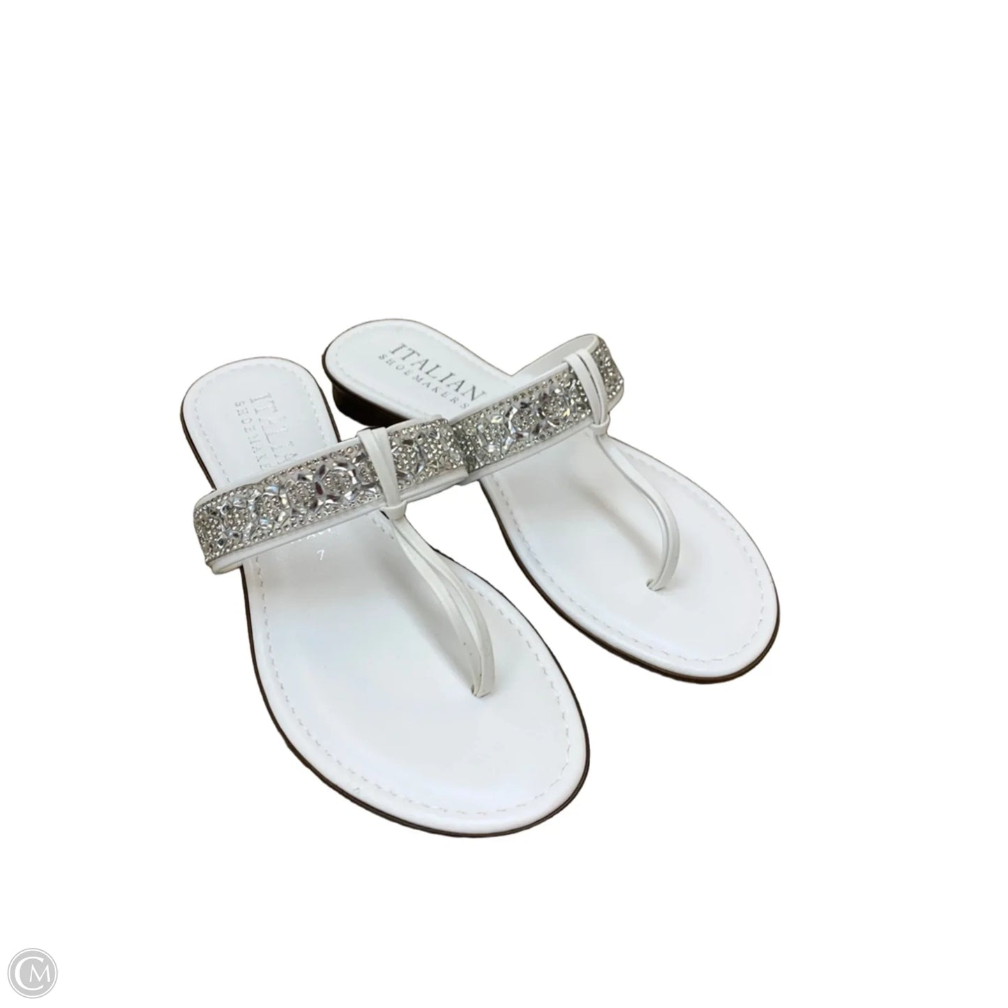 Sandals Flip Flops By Italian Shoemakers In Silver & White, Size: 7
