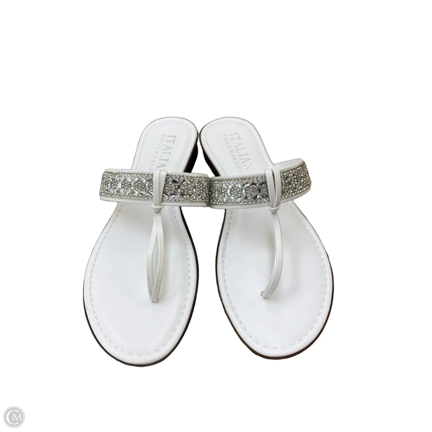 Sandals Flip Flops By Italian Shoemakers In Silver & White, Size: 7