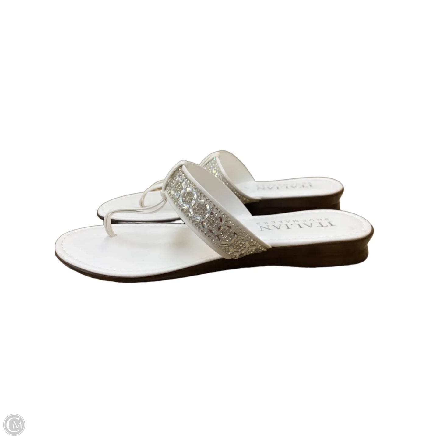 Sandals Flip Flops By Italian Shoemakers In Silver & White, Size: 7