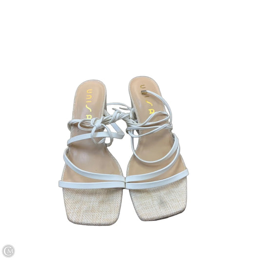 Sandals Heels Block By Unisa In Tan & White, Size: 10