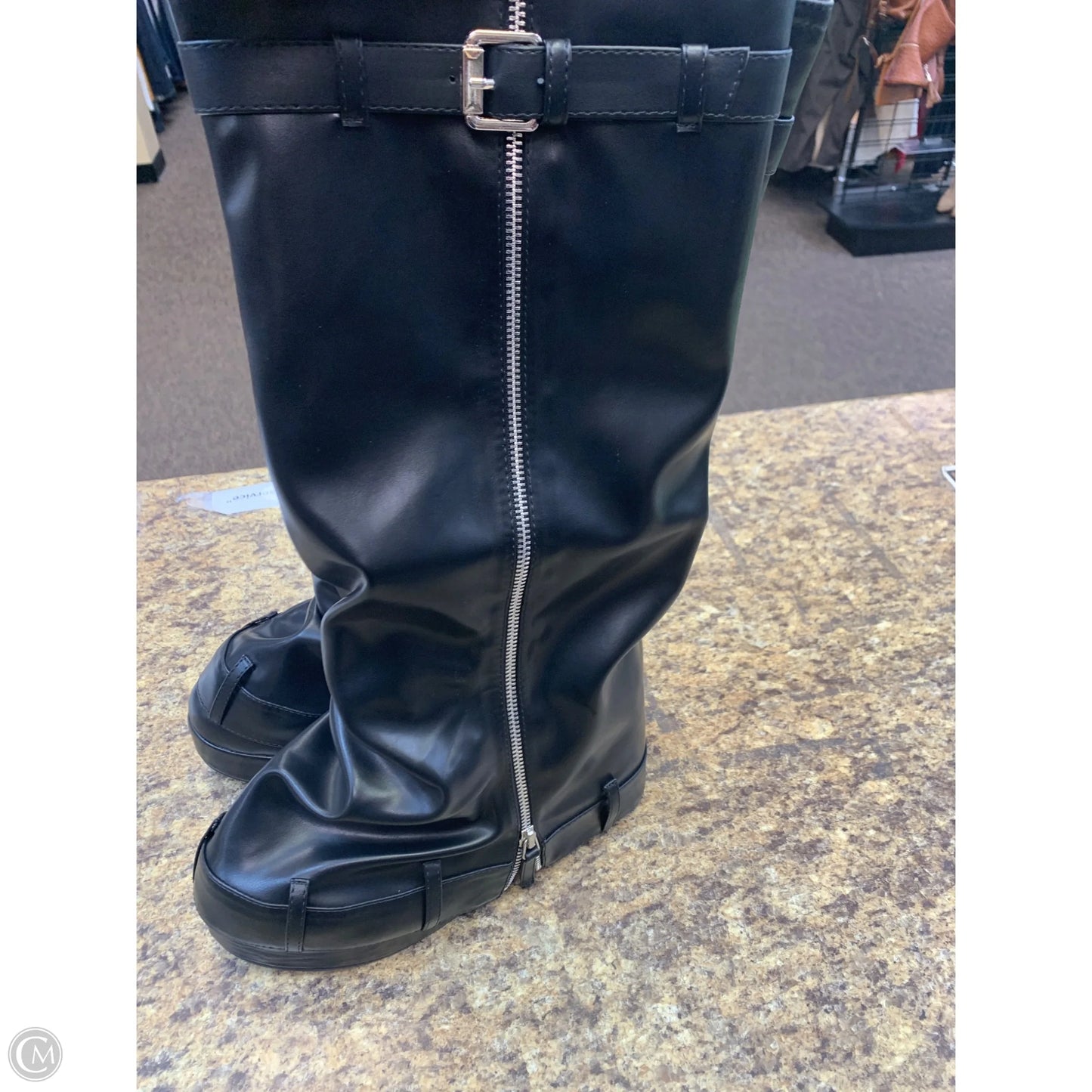 Boots Leather By Clothes Mentor In Black, Size: 10